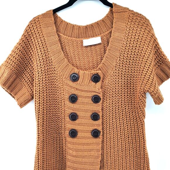 Soft Surroundings Womens PM Wool City Sweater Dress Brown Double Button Tunic - Picture 3 of 11